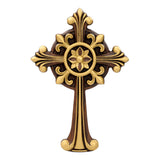 Hand-Carved Beechwood Ornate Cross – Gold Accented Christian Wall Cross