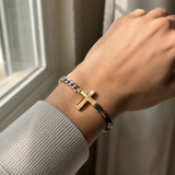 Two-Tone Cross & Natural Stone Bracelet