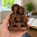 Holy Family Round Wooden Tabletop Ornament - Christian gift presentation