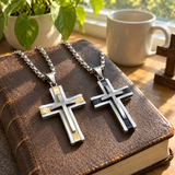 Layered Two-Tone Cross Necklace – Modern Christian Pendant for Men