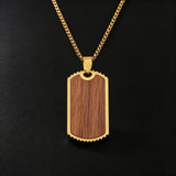 Stainless Steel & Wood Dog Tag Necklace – Nature, Strength & Minimalist Elegance