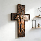 BGCOPPER Savior Jesus Cross - Carved from Natural Wood