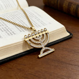 Stainless Steel Crystal 7-Branch Menorah Pendant: A Sacred Jewish Heritage Necklace