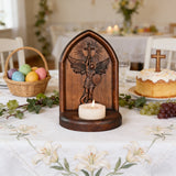 Archangel Michael Hand-Carved Beech Wood Candle Holder: A Sanctuary of Faith