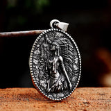 Native American Woman and Wolf Stainless Steel Necklace - BGCOPPER