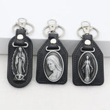 St.Benedict Guadalupe Miraculous Medal Keyrings Leather Car Key Chains - BGCOPPER
