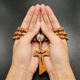 Wooden Medal Rosary with Cross