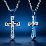 Tribal Flame Engraved Cross Pendant Necklace