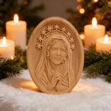 Our Lady in Tears and Prayer with a Nine-Star Halo — Hand-Carved Beechwood Statue