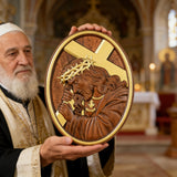 Jesus Crown of Thorns Jesus Inlaid Sacred Heart Crucifix Wooden Sculpture