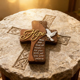 Ornate "Love" "Faith" "Hope" Wooden Cross, Solid Wood Cross