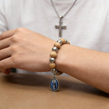 Our Lady of Mary Pendant Royal Blue Pearl Rosary Bracelet: A Wrist-Worn Reminder of Grace - size and finish detail