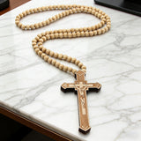 8mm Wooden Bead Rosary Necklace | Catholic Devotional Jewelry