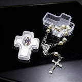 6mm Pearl Rosary Bracelet with Cross Case | Catholic Devotional Jewelry