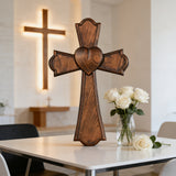 Eternal Heart Hand-Carved Wood Cross: Faith Woven with Love