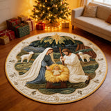 3D Embossed Nativity Scene Christmas Round Rug
