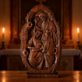 Natural Beechwood Nativity Scene Wooden Carved Plaque Tabletop Arrangement