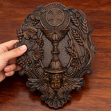 First Communion Christian Wood Carving - Sacrament of the Holy Eucharist Plaque