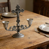 Vintage Jesus Cross Candelabra: Faith Woven into Warm Glow