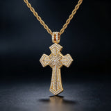 Iced Baguette & Round CZ Cross Pendant Necklace – Faith, Luxury & Statement Style