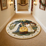 3D Embossed Nativity Scene Christmas Round Rug