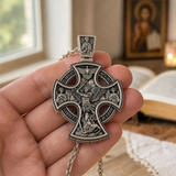 Double-Sided Silver Crucifix and St. Michael Pendant - craftsmanship detail