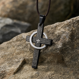 Lord’s Prayer Engraved Cross Pendant with Rotating Ring