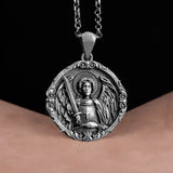 S925k Silver St. Michael Shield Angel Amulet Badge Necklace - BGCOPPER