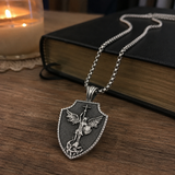 Saint Michael Shield Pendant Necklace – Pure Tin Protection Medal