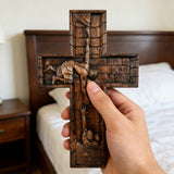 BGCOPPER Savior Jesus Cross - Carved from Natural Wood
