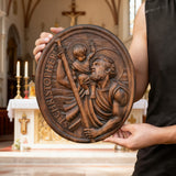 St.Christopher Christian Wood Carving Plaque/The patron saint of travelers