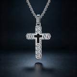 Retro Braided Texture Inlaid Zircon Cross Pendant Necklace