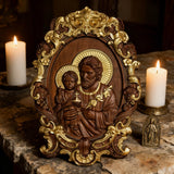 “St. Joseph & Child Jesus” Hand-Carved Wood Icon – A Timeless Christian Gift for Father’s Day & Faithful Homes