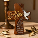 Ornate "Love" "Faith" "Hope" Wooden Cross, Solid Wood Cross