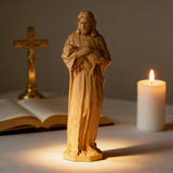 Jesus as the Good Shepherd Wooden Circular Sculpture: Desktop Decoration