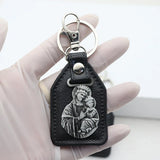 St.Benedict Guadalupe Miraculous Medal Keyrings Leather Car Key Chains - BGCOPPER