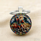 Stained Glass St. Michael Keychain: Conquer Darkness with Light