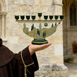 Jerusalem Skyline Hanukkah Menorah – Cloisonné Enamel Judaica Candle Holder