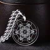 White Crystal Metatron Tesseract Necklace, Spiritual Protection Medal - BGCOPPER