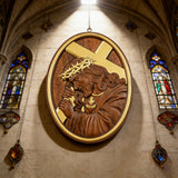 Jesus Crown of Thorns Jesus Inlaid Sacred Heart Crucifix Wooden Sculpture