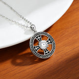 Celtic Knot Crystal Cross Wheel Necklace – Faith & Elegance Woven in Light