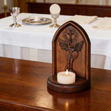 Archangel Michael Hand-Carved Beech Wood Candle Holder: A Sanctuary of Faith
