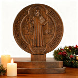 St. Benedict Double-Sided Wooden Desk Plaque: A Christian Symbol of Protection & Faith