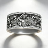 S925K Silver Archangel Michael Ring | Sacred Protection and Baroque Rococo Style Engravings