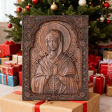 Our Lady of Sorrows Wooden Wall Decor - Our Lady of the Seven Arrows Softens the Heart of Evil - size and finish detail