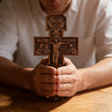 Eastern Orthodox Crucifixion Cross Wall Decor - Faith & Redemption Theme Wooden Carved Wall Hanging