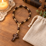 Handmade Wooden Bead Rosary Bracelet with Crucifix – Christian Prayer Bracelet