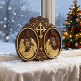 Sacred Hearts of Jesus & Mary Beechwood Plaque – Hand-Carved Devotional Art for Home Prayer
