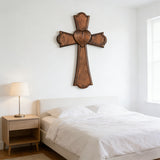 Eternal Heart Hand-Carved Wood Cross: Faith Woven with Love