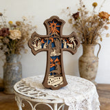 Nativity 3D Layered Wooden Cross | Christian Faith Decor ✨